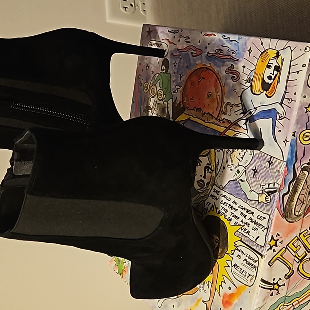 JEFFREY CAMPBELL Nixie Pointed Toe Bootie 8.5 high heel black suede boot.